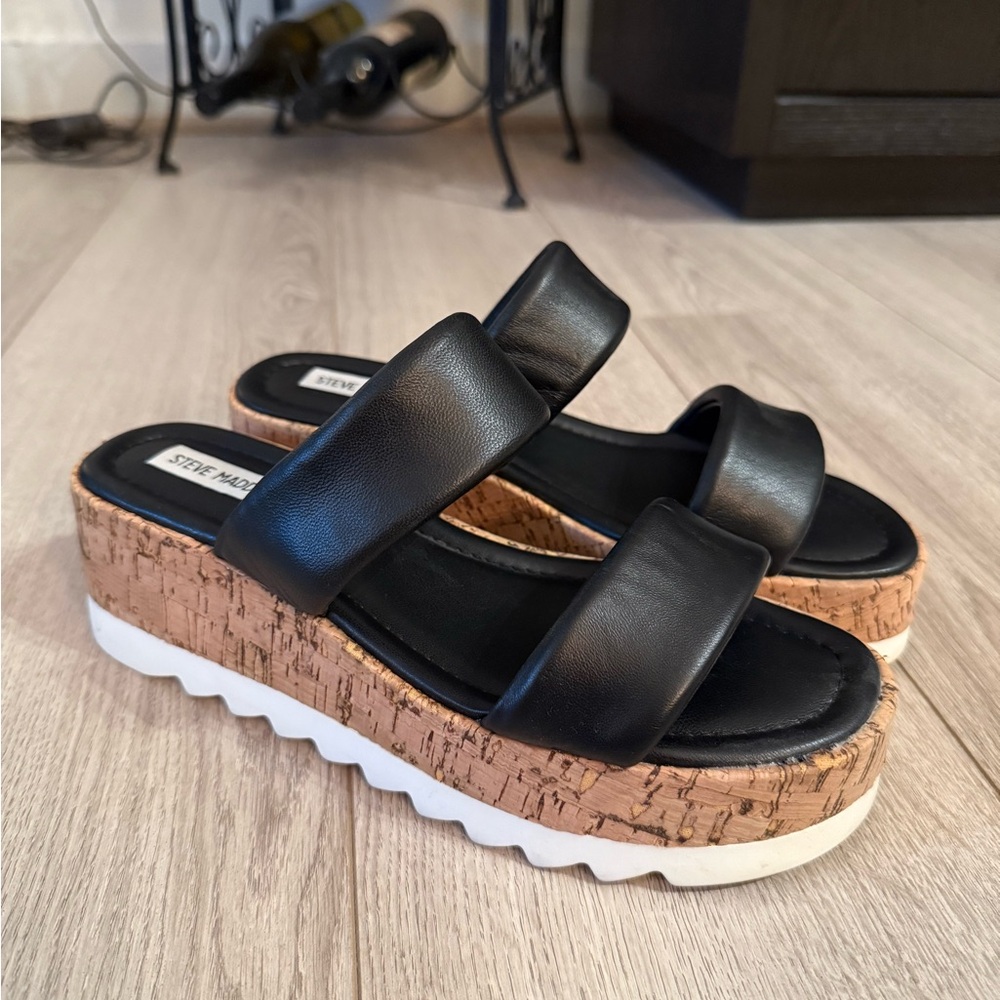 Steve Madden Black Platform Shoes with Cork Sole - Picture 3 of 9